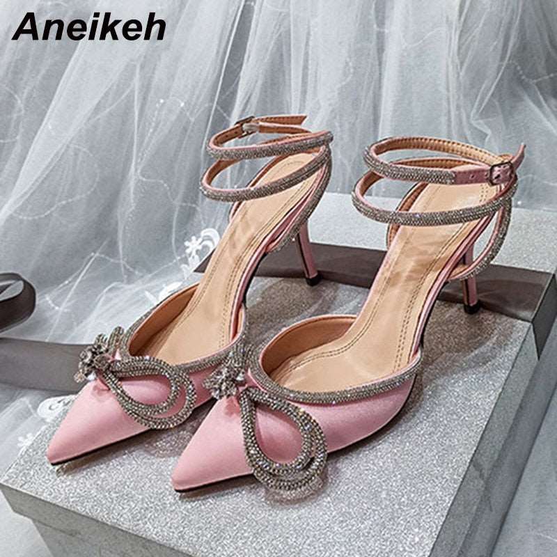 Butterfly-Knot Cross-Tied Crystal Pointed Toe Pumps