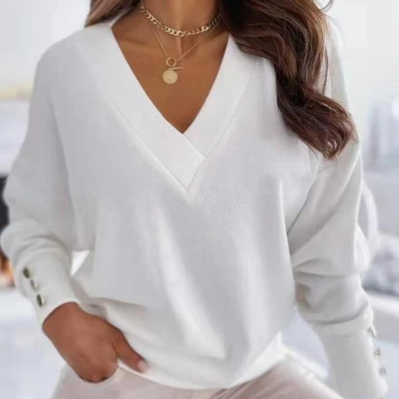 Womens Long Sleeve Knitted V-Neck Loose Casual Pullover Sweater