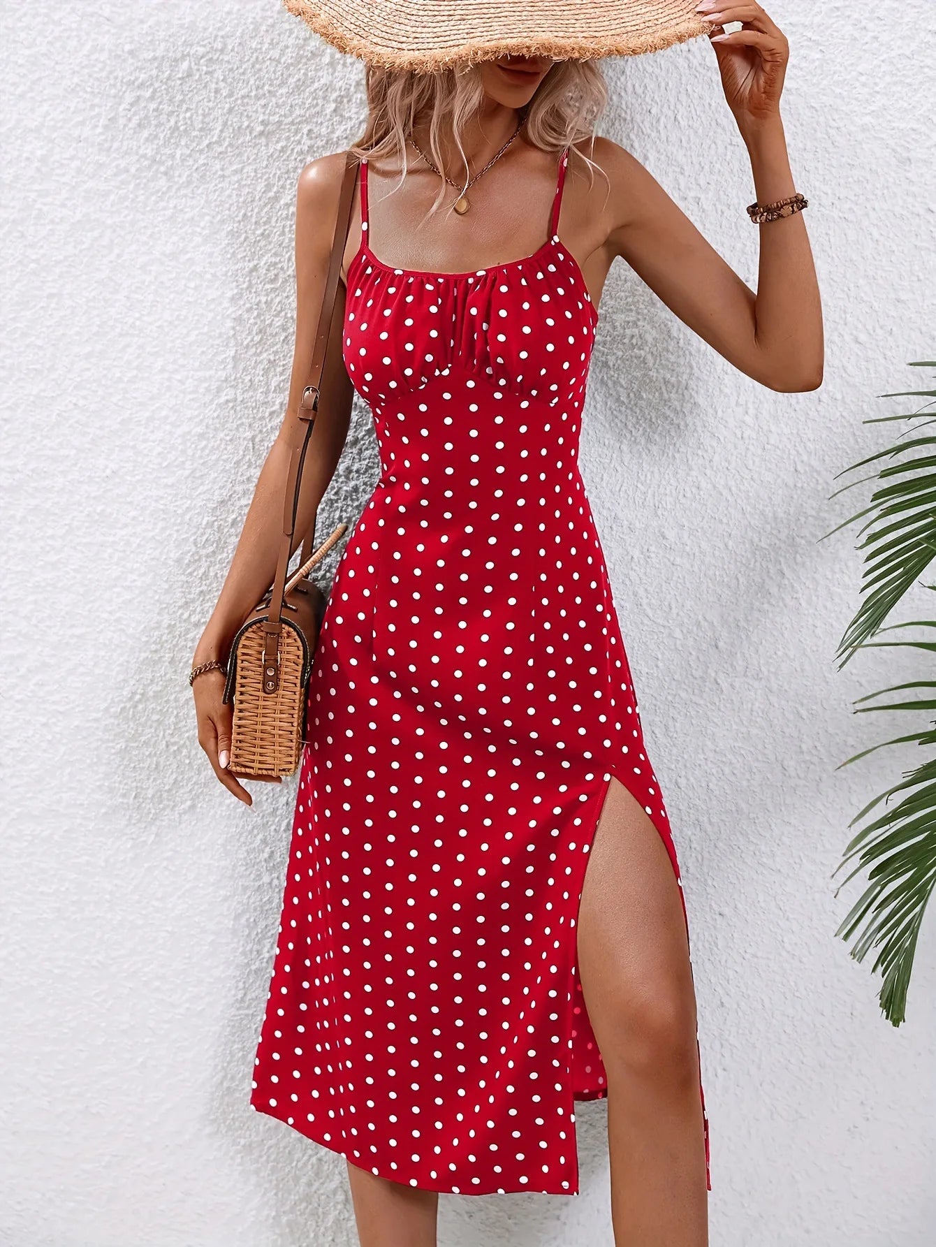 Womens Floral Print Spaghetti Straps Square Neck Split Thigh Summer Boho Dress