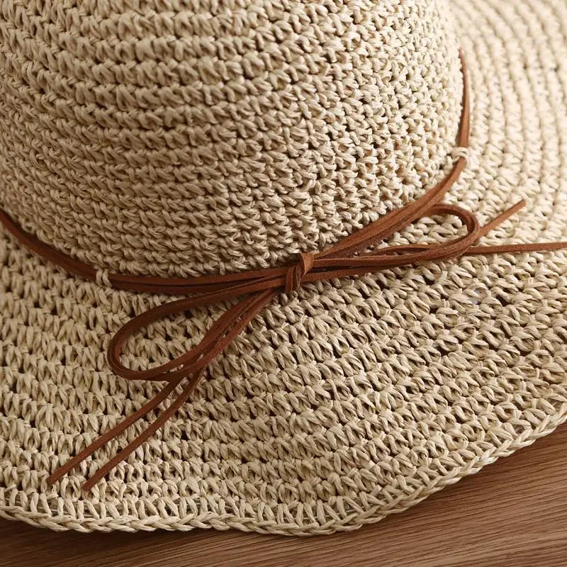 Womens Sunscreen Simple Straw Summer Hat With Folding Bow