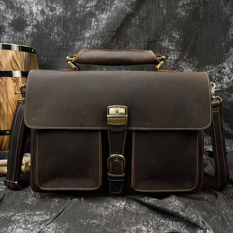 Mens Business Genuine Leather Laptop Briefcase Bag