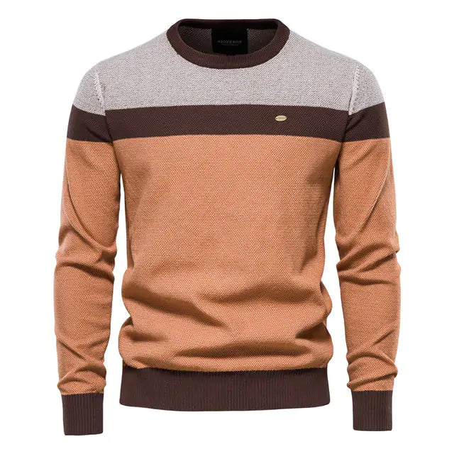 Mens Spliced Cotton Basic Sweater