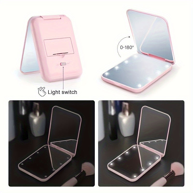 Double Sided Portable LED Pocket Compact Travel Makeup Mirror With Lights