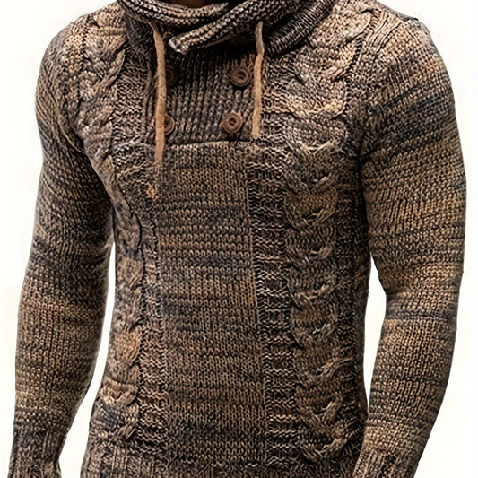 Mens Slim Fit Cable-Knit Stretchy High Elasticity Stack Neck Long Sleeve Casual Pullover Jumper