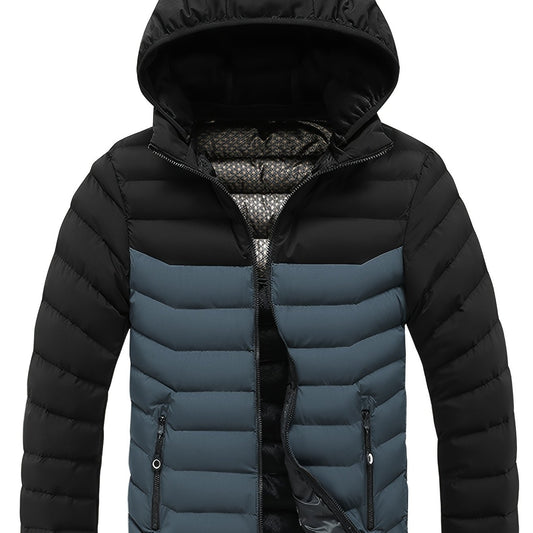 Mens Casual Colour Block Zip-Up Long Sleeve Puffer Jacket