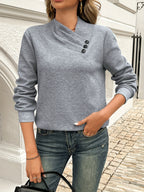 Womens Casual Elegant Asymmetrical Neck Solid Colour Knitted Sweater