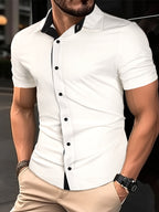 Mens Basic Short Sleeve Button Casual Lapel Collar Shirt