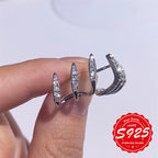 Womens 925Silver Hypoallergenic Three-Prong Curved Earrings