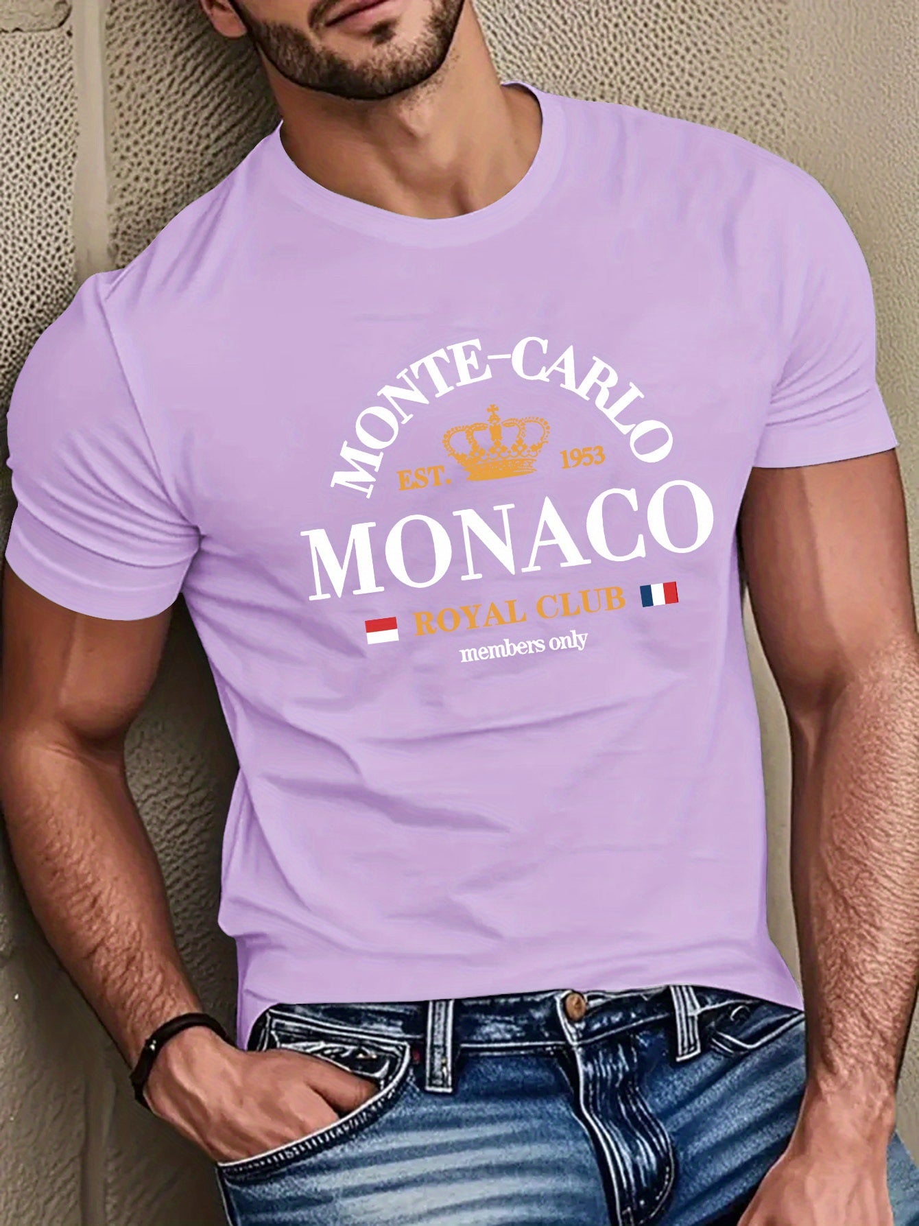 Mens Casual Monte Carlo Royal Club Graphic Print Soft Breathable Crew Neck Ribbed Tshirt