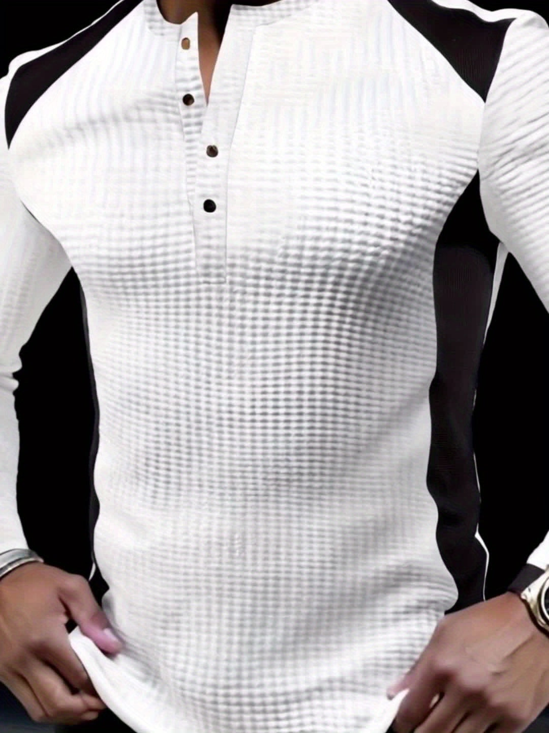 Mens Casual Long Sleeve Contrast Colour Waffle Knit Top