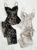 Womens Four Piece Floral Print Top & Pyjamas Set