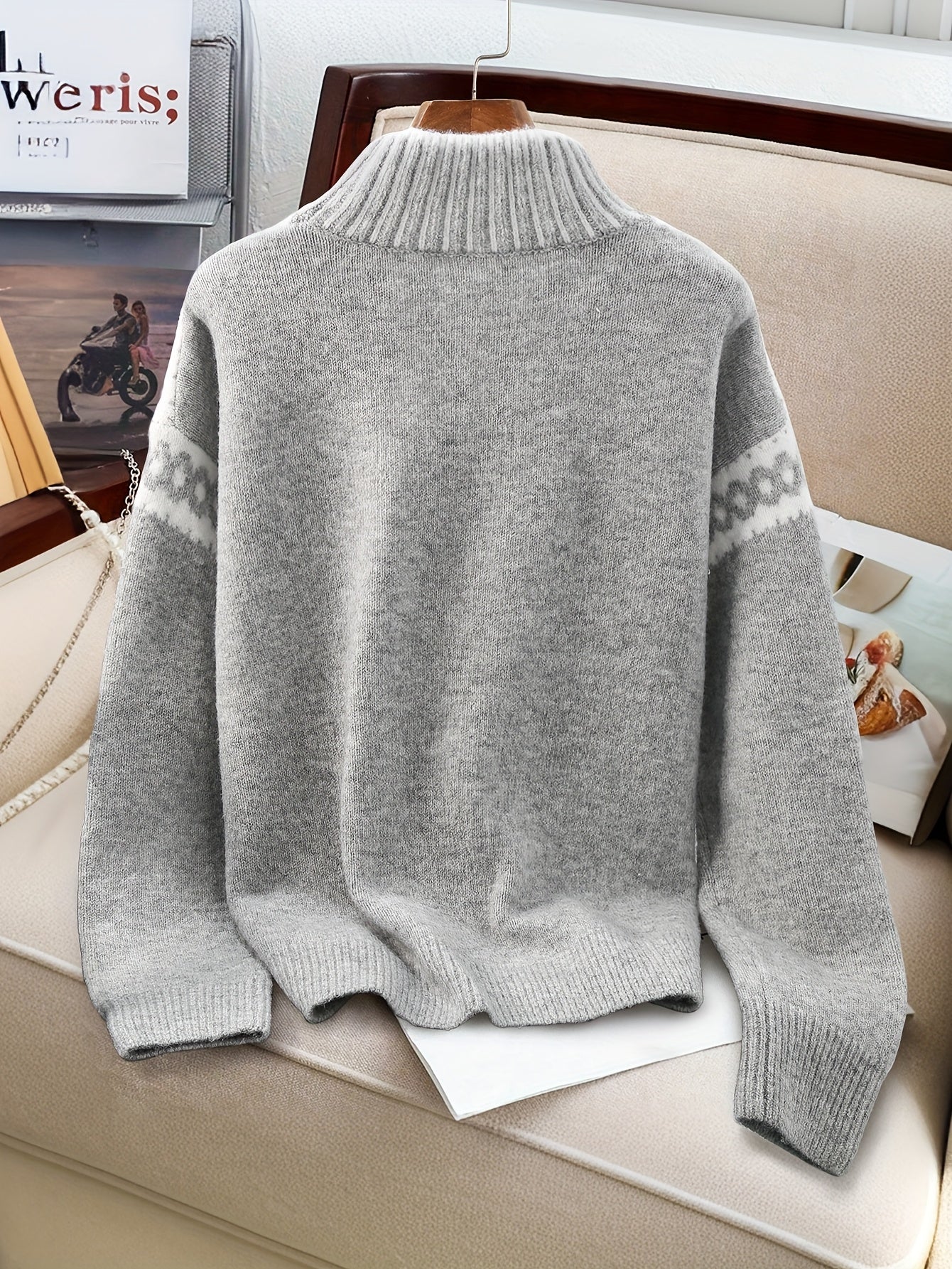 Womens Elegant Half-Turtleneck Knit Solid Colour Sweater