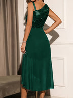 Womens Elegant Sparkling Sequin Sleeveless Asymmetrical Long Dress