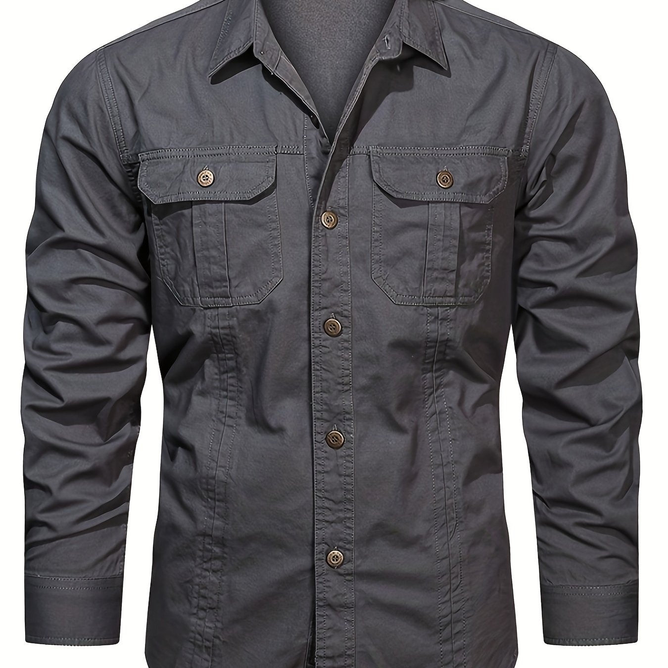 Mens Casual Heavyweight Long Sleeve Button-Up Classic Collar Shirt