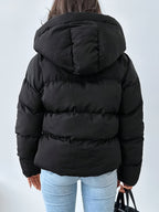 Womens Casual Hooded Zip-Up Long Sleeves Solid Colour Puffer Jacket