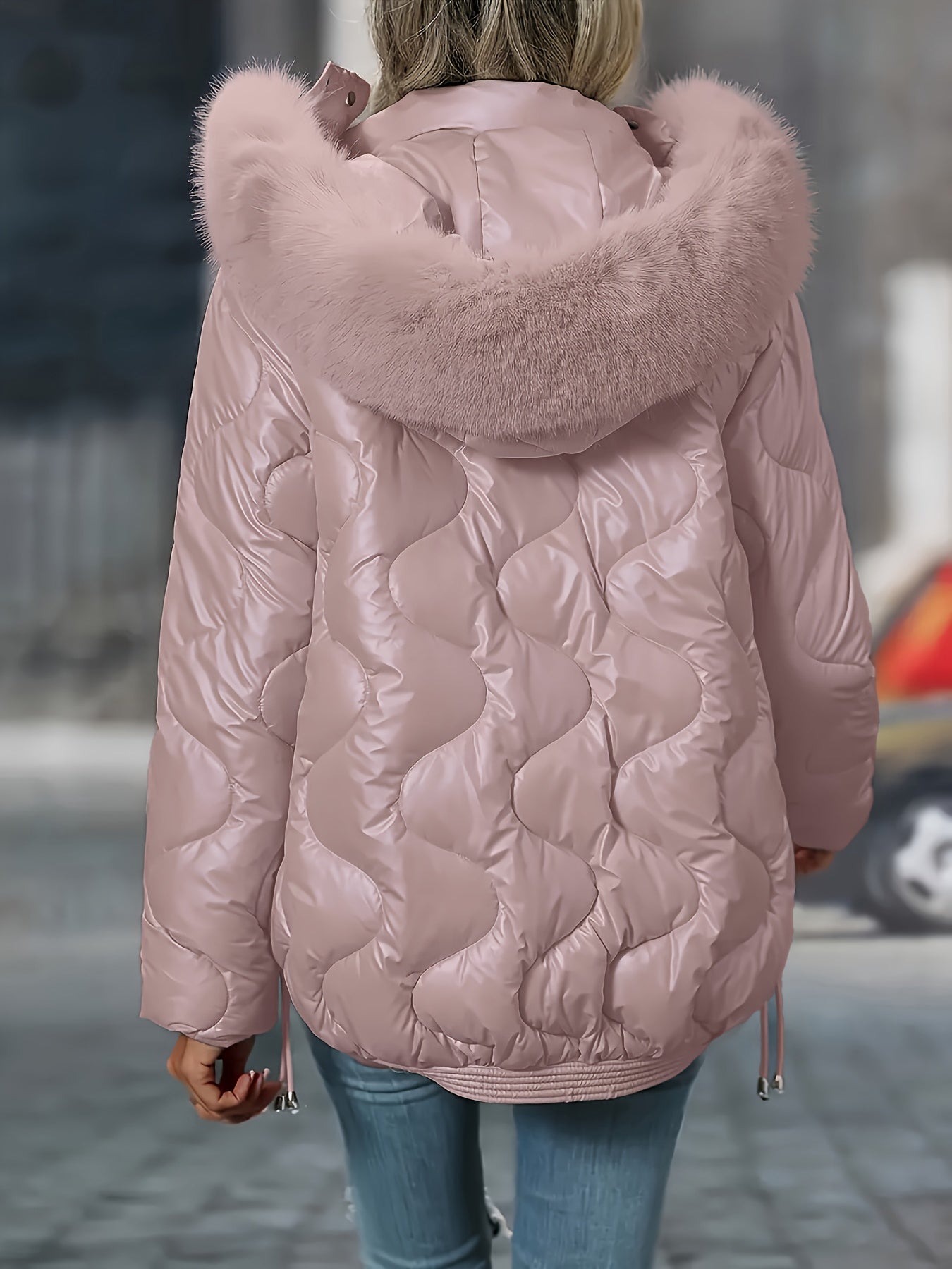 Womens Winter Elegant Hooded Long Sleeve Puffer Jacket