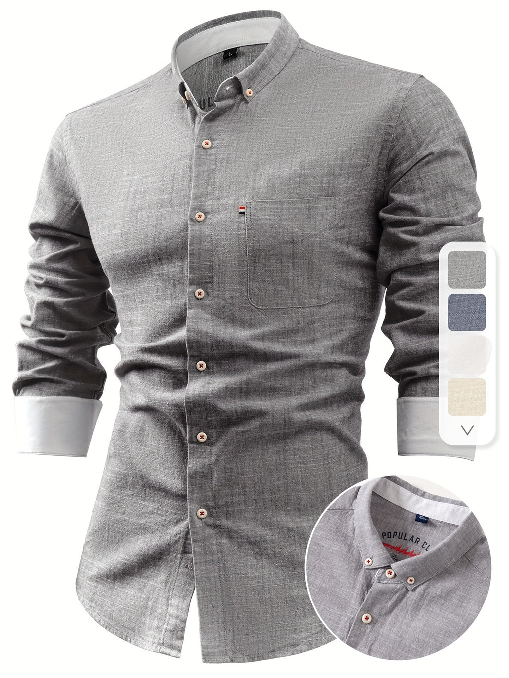 Mens Casual Button-Front Long Sleeve Classic Shirt