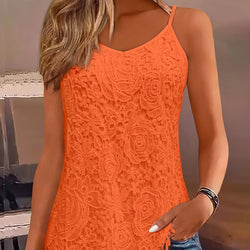 Womens Elegant V-Neck Lace Sleeveless Solid Colour Camisole Top