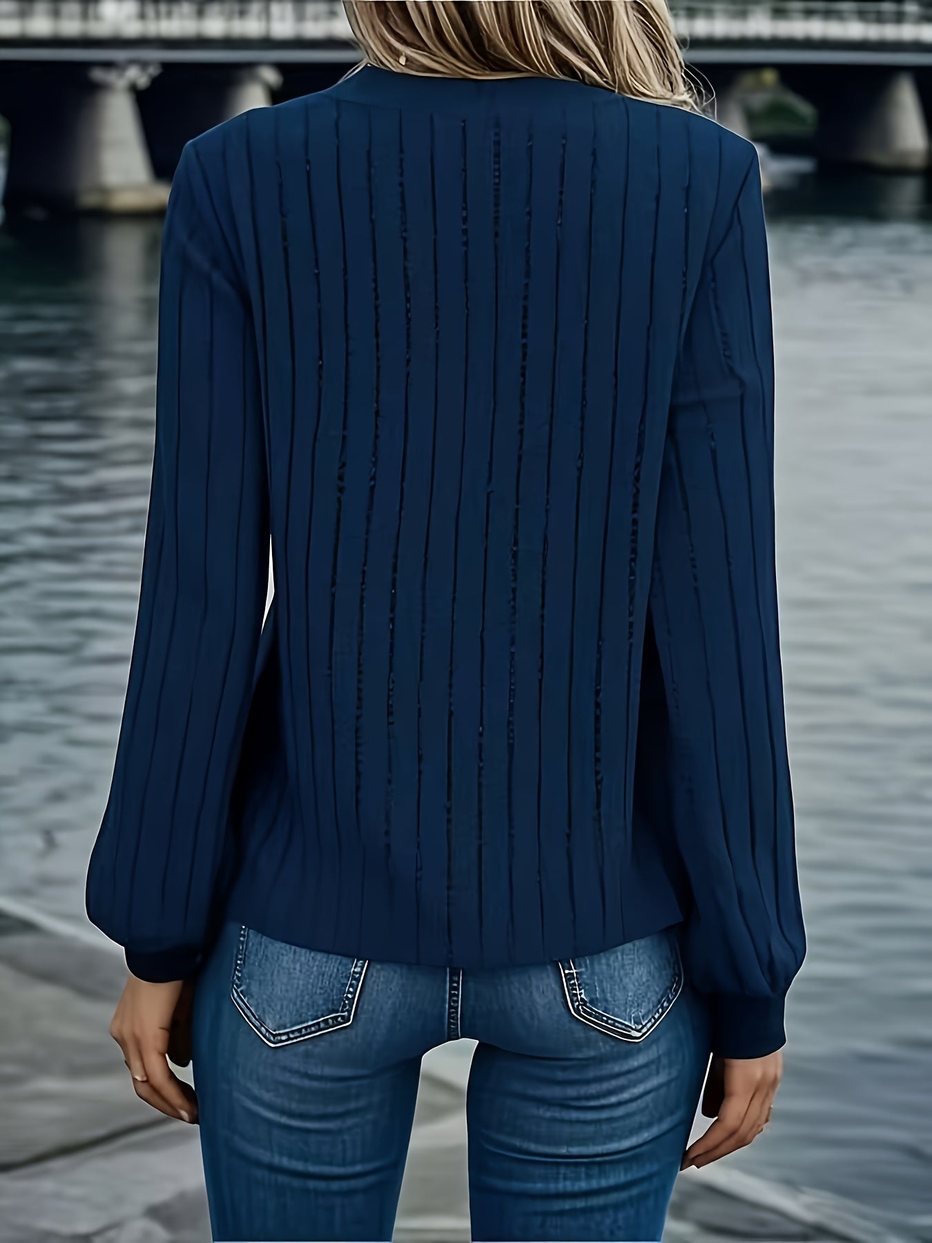 Womens Casual V-Neck Long Sleeve Ribbed Loose Fit Sweater