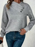 Womens Casual Elegant Asymmetrical Neck Solid Colour Knitted Sweater