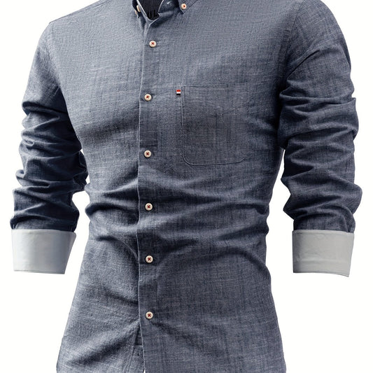 Mens Casual Button-Front Long Sleeve Classic Shirt