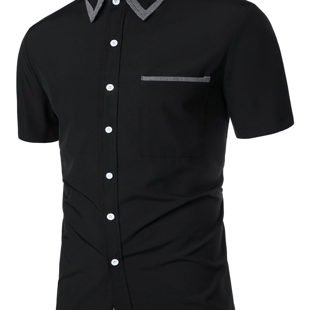 Mens Plaid Collar Classic Design Casual Short Sleeve Shirt