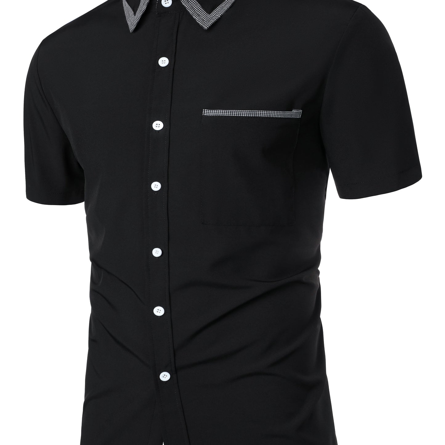 Mens Plaid Collar Classic Design Casual Short Sleeve Shirt