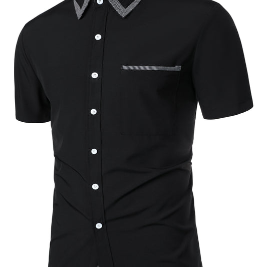 Mens Plaid Collar Classic Design Casual Short Sleeve Shirt