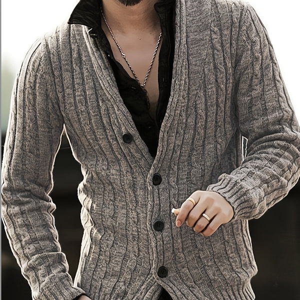 Mens Casual Chunky Knit V-Neck Single-Breasted Button Up Loose Fit Cardigan