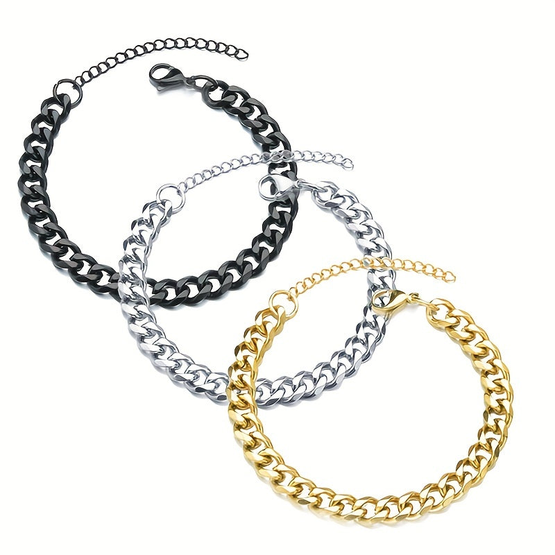 Mens Hip Hop Stainless Steel Cuban Chain Bracelet