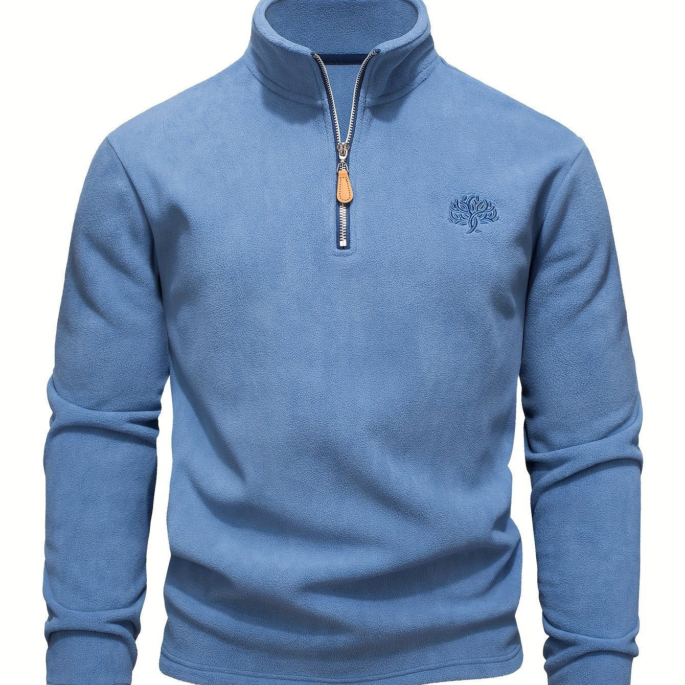 Mens Casual Solid Colour Outdoor Half-Zip Long Sleeve Classic Style Fleece Sweatshirt