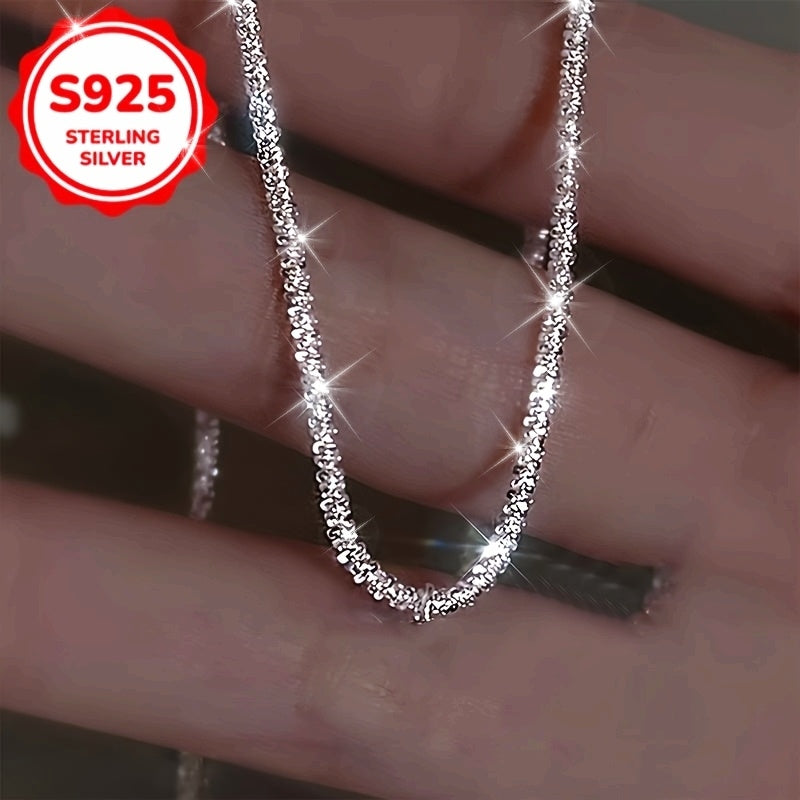 Womens 925 Silver Plated Sparkling Collarbone Chain Necklace