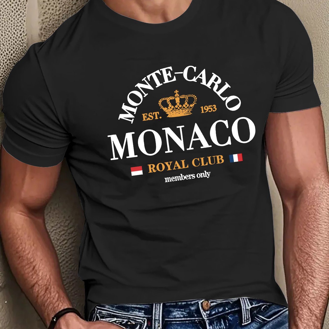Mens Casual Monte Carlo Royal Club Graphic Print Soft Breathable Crew Neck Ribbed Tshirt
