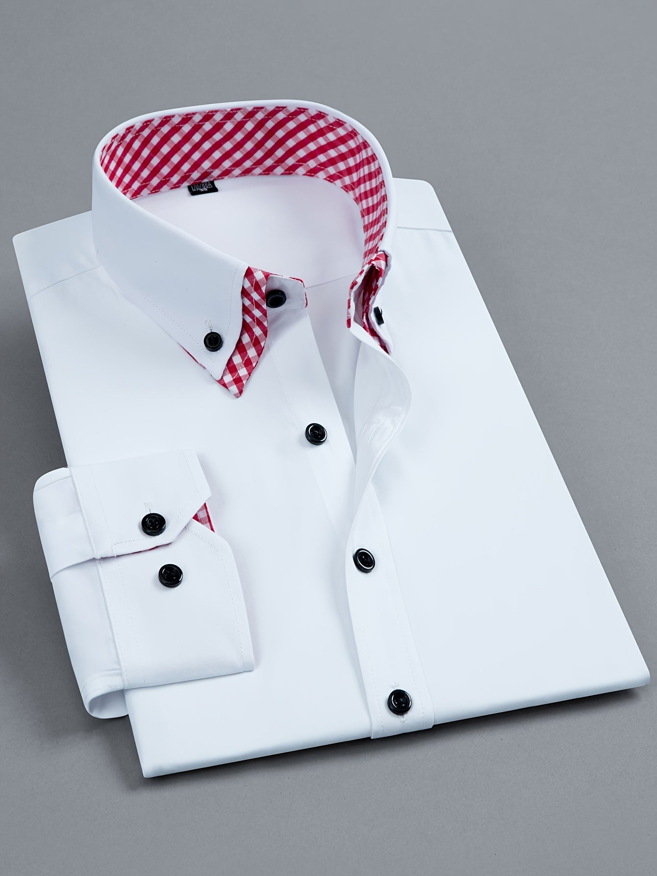 Mens Double-Layer Collar Long Sleeve Casual & Formal Style Contrast Shirt