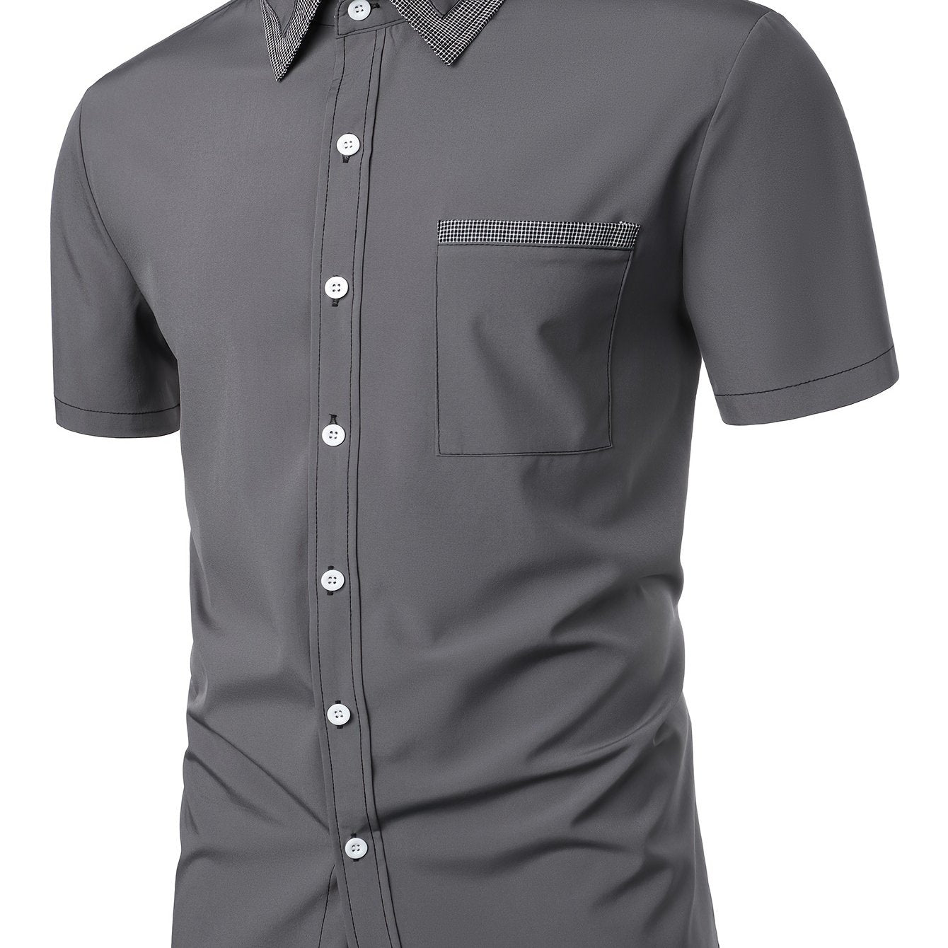 Mens Plaid Collar Classic Design Casual Short Sleeve Shirt