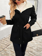 Womens Casual Hooded Solid Colour Non-Stretch Drawstring Lightweight Jacket