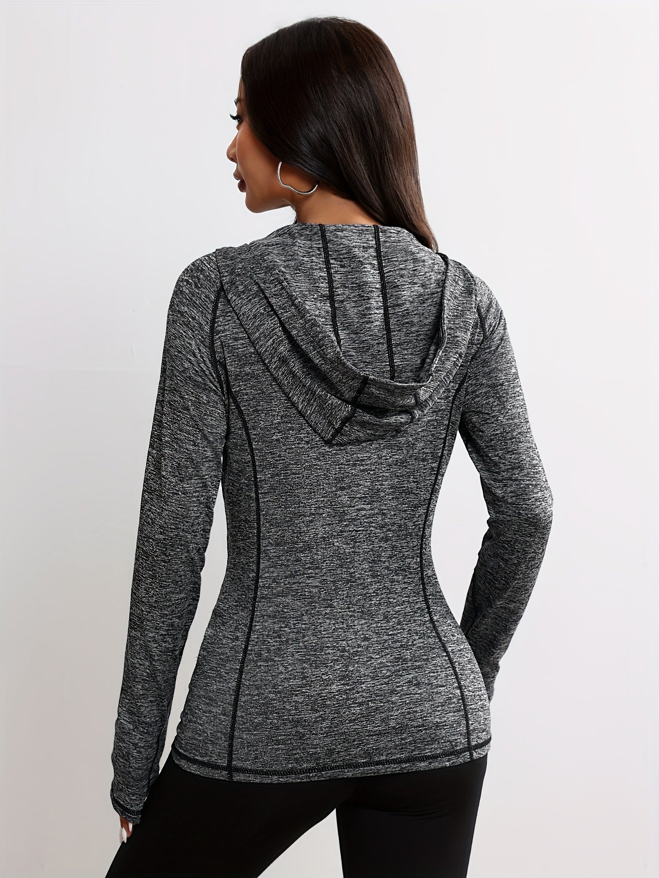 Womens Long Sleeve Stripe Detail Full Zipper Casual Activewear Hooded Sports Jacket