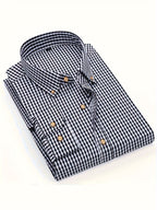 Mens Stylish Gingham Check Casual Long Sleeve Breathable Button-Up Shirt