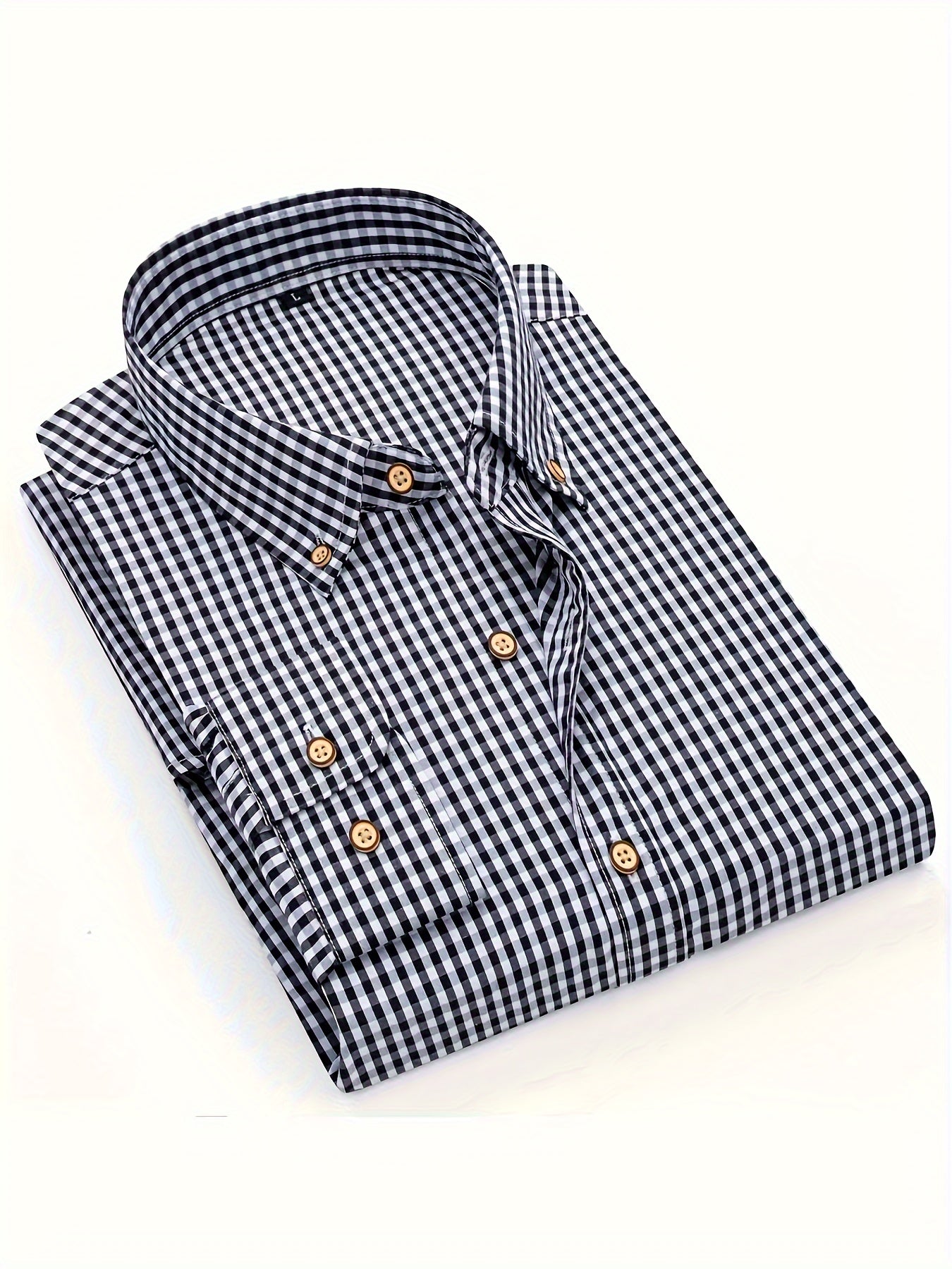 Mens Stylish Gingham Check Casual Long Sleeve Breathable Button-Up Shirt