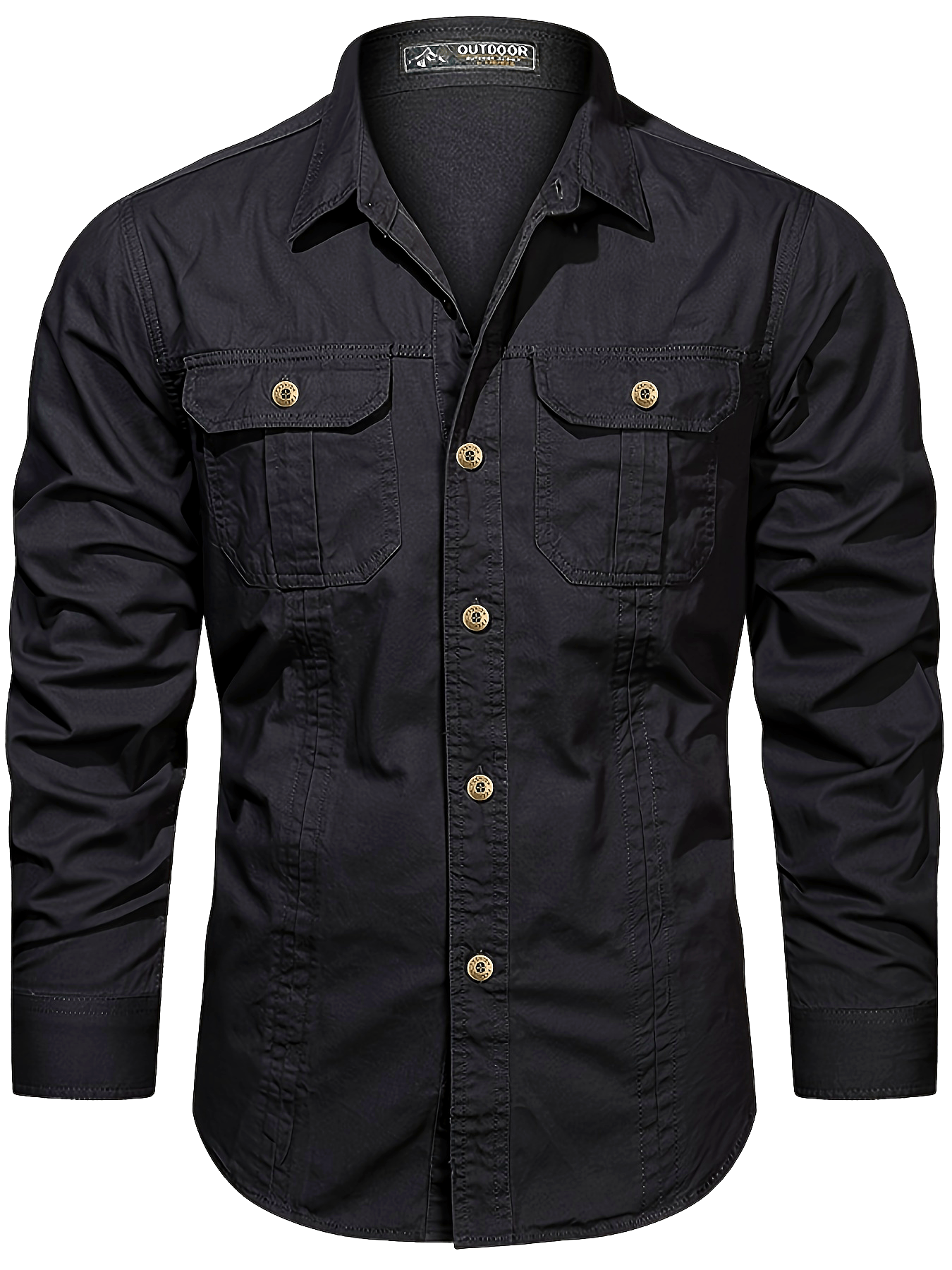 Mens Casual Heavyweight Long Sleeve Button-Up Classic Collar Shirt