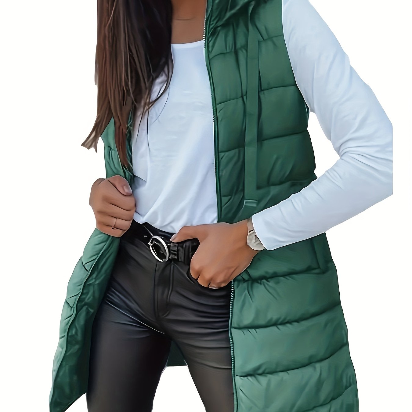 Womens Lightweight Casual Non-Stretch Slim Fit Front Zip Sleeveless Hooded Jacket
