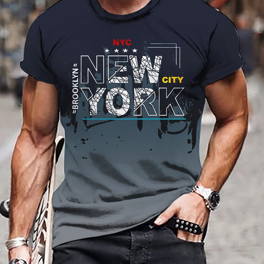 Mens Casual New York Graphic Print Casual Short Sleeve Crew Neck Tshirt
