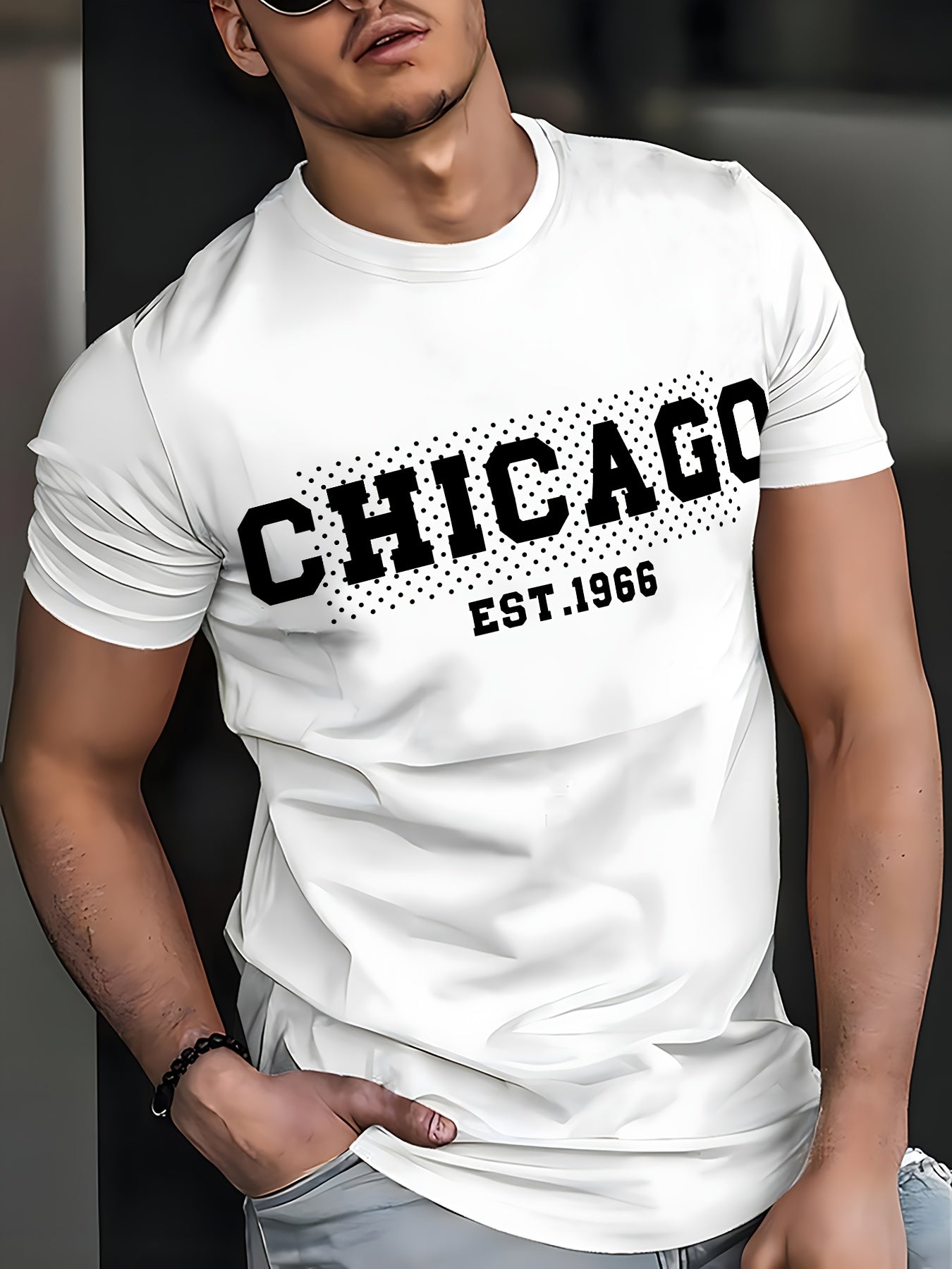 Mens Casual Chicago EST. 1966 Graphic Print Breathable Crew Neck Short Sleeve Tshirt