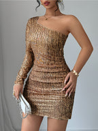 Womens Sexy Elegant Off-Shoulder Sequin Embellished Bodycon Dress