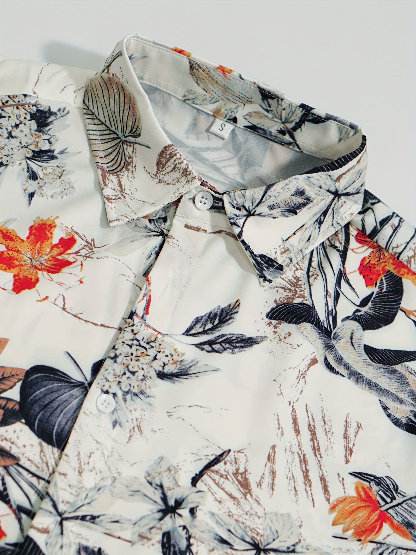Mens Breathable Casual Short Sleeve Leaf Print Shirt