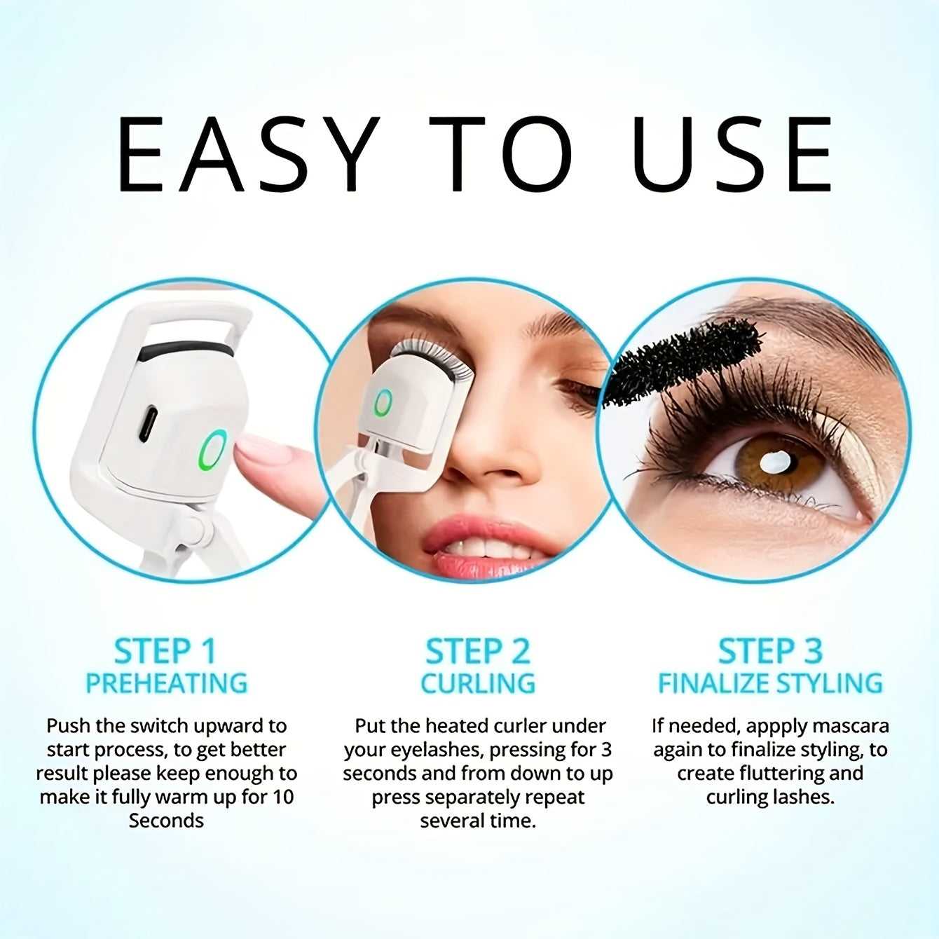 Long Lasting ABS Electric Clip Eyelash Curler