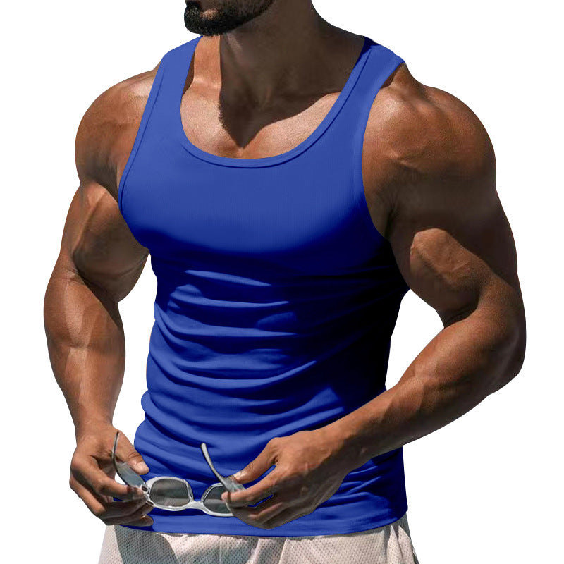 Mens Summer Fitness Sports Training Solid Colour Vest