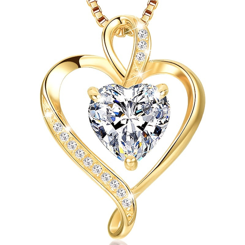Womens 18K Gold Plated Elegant Heart Pendant Necklace