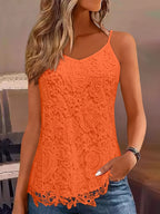 Womens Elegant V-Neck Lace Sleeveless Solid Colour Camisole Top