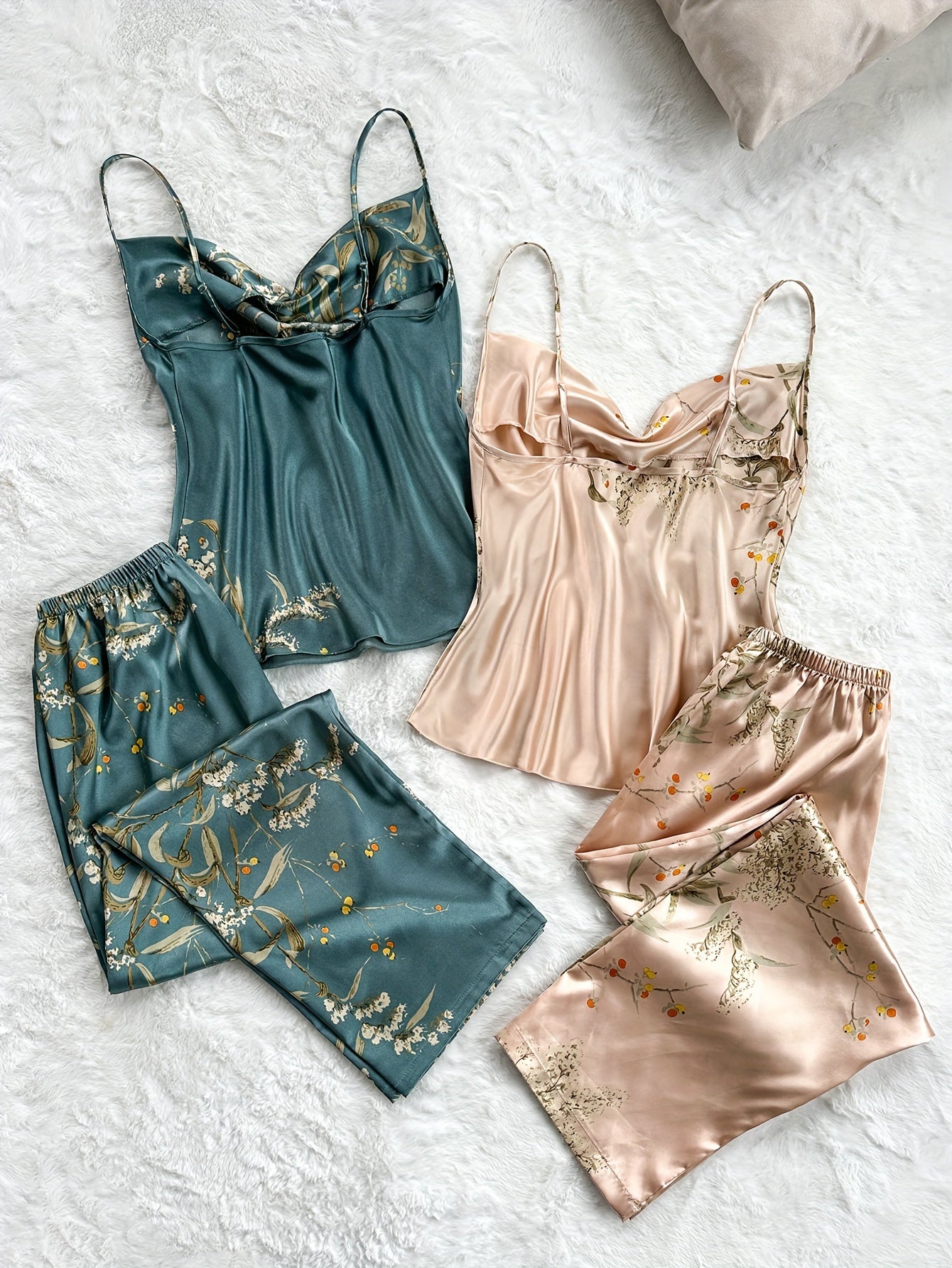Womens Four Piece Floral Print Top & Pyjamas Set